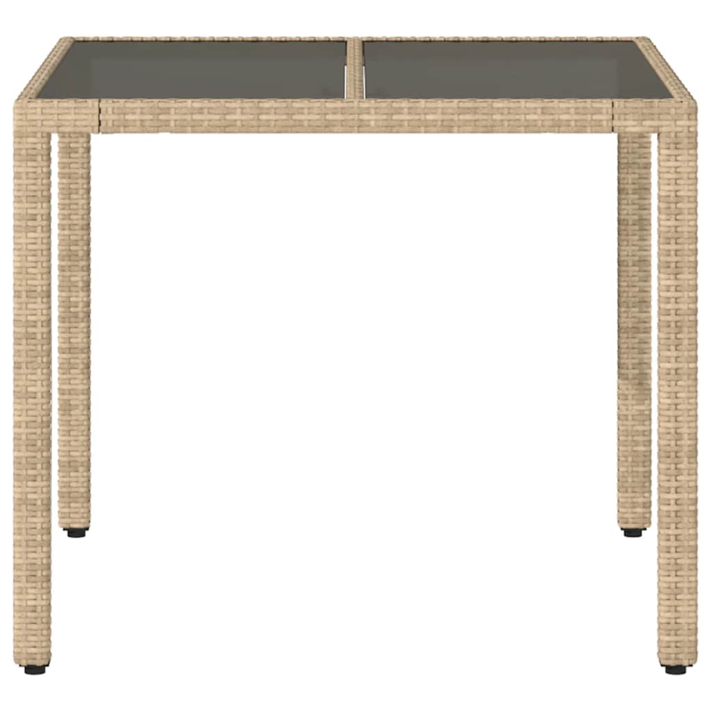 vidaXL Table de jardin en poly rotin avec plateau en verre Beige 90x90x75 cm