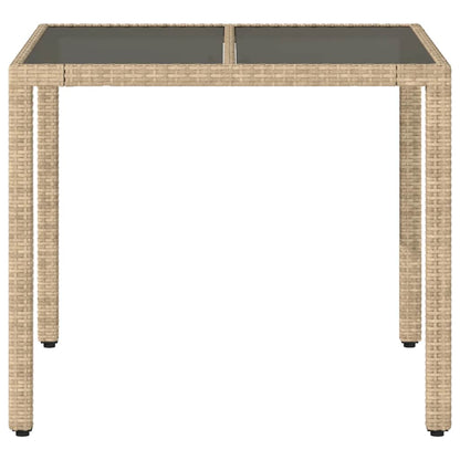 vidaXL Table de jardin en poly rotin avec plateau en verre Beige 90x90x75 cm