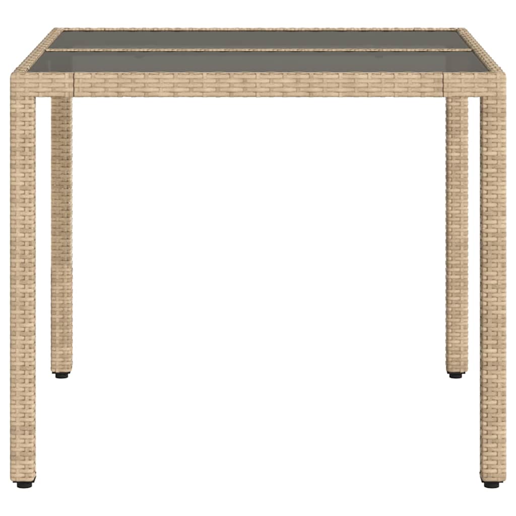 vidaXL Table de jardin en poly rotin avec plateau en verre Beige 90x90x75 cm