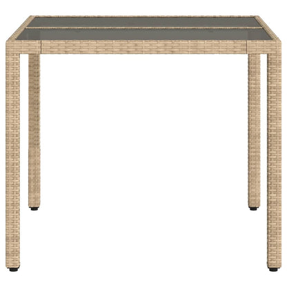 vidaXL Table de jardin en poly rotin avec plateau en verre Beige 90x90x75 cm