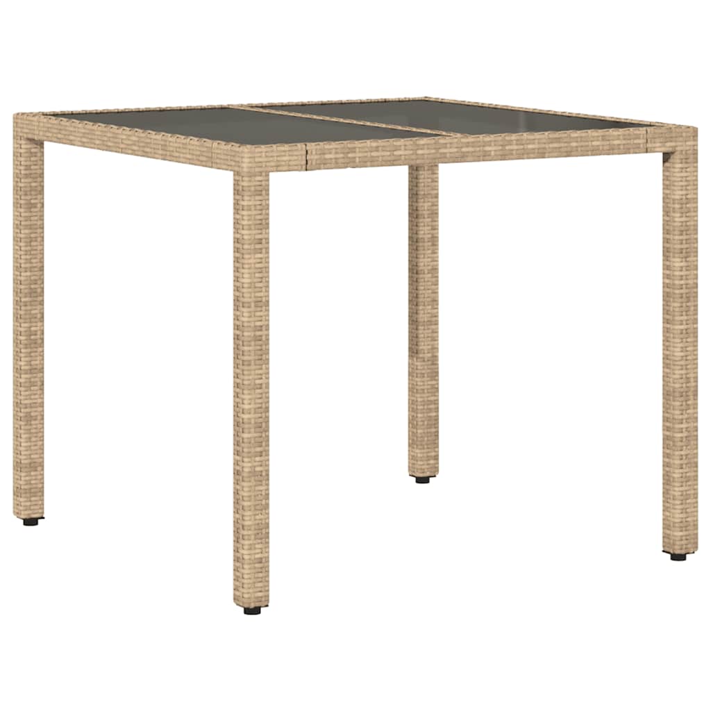 vidaXL Table de jardin en poly rotin avec plateau en verre Beige 90x90x75 cm