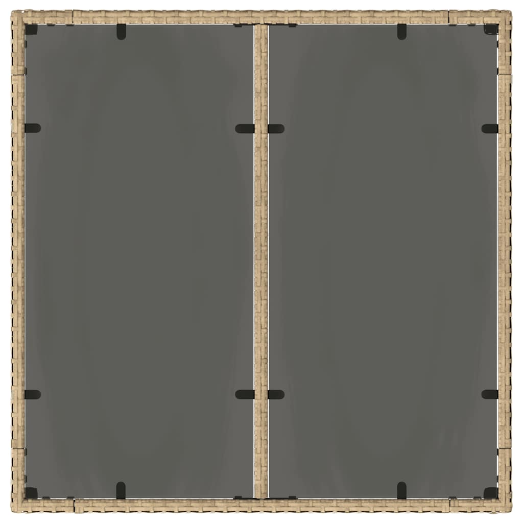 vidaXL Table de jardin en poly rotin avec plateau en verre Beige 90x90x75 cm