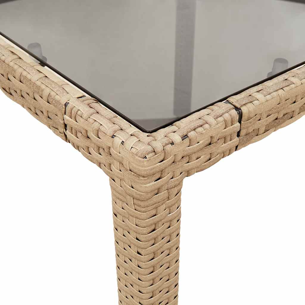 vidaXL Table de jardin en poly rotin avec plateau en verre Beige 90x90x75 cm