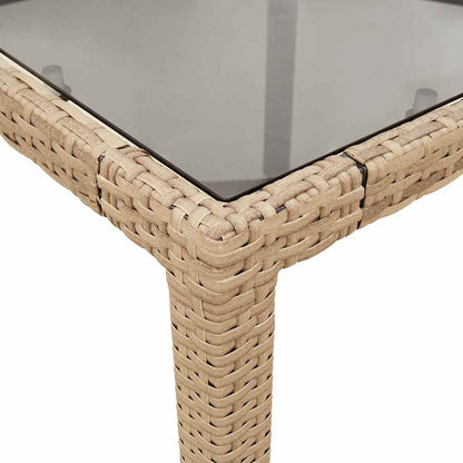vidaXL Table de jardin en poly rotin avec plateau en verre Beige 90x90x75 cm
