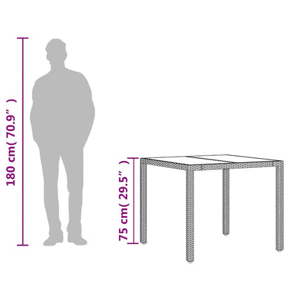 vidaXL Table de jardin en poly rotin avec plateau en verre Beige 90x90x75 cm