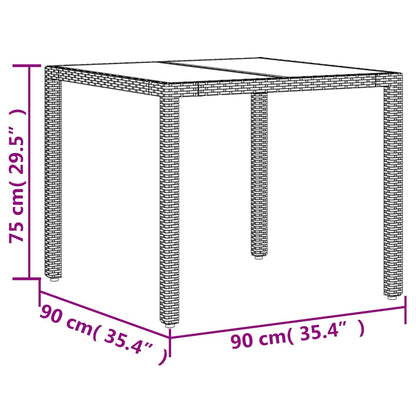 vidaXL Table de jardin en poly rotin avec plateau en verre Beige 90x90x75 cm