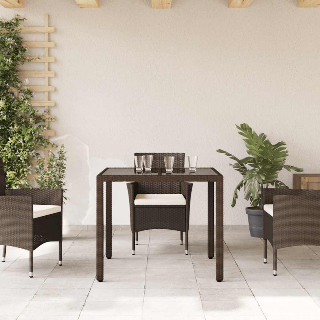 vidaXL Table de jardin avec plateau en verre marron 90x90x75 cm résine tressée