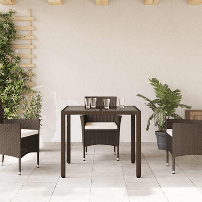 vidaXL Table de jardin avec plateau en verre marron 90x90x75 cm résine tressée