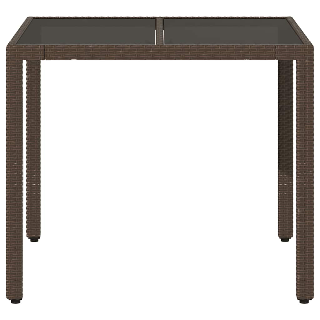 vidaXL Table de jardin avec plateau en verre marron 90x90x75 cm résine tressée