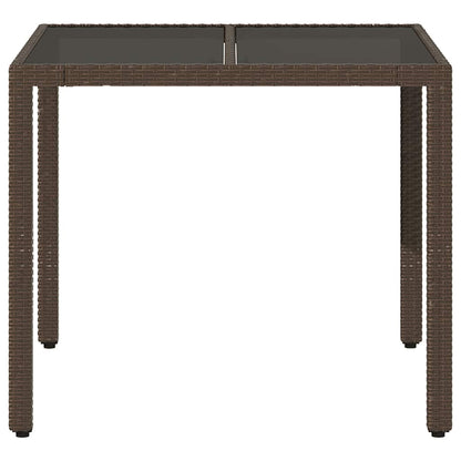 vidaXL Table de jardin avec plateau en verre marron 90x90x75 cm résine tressée