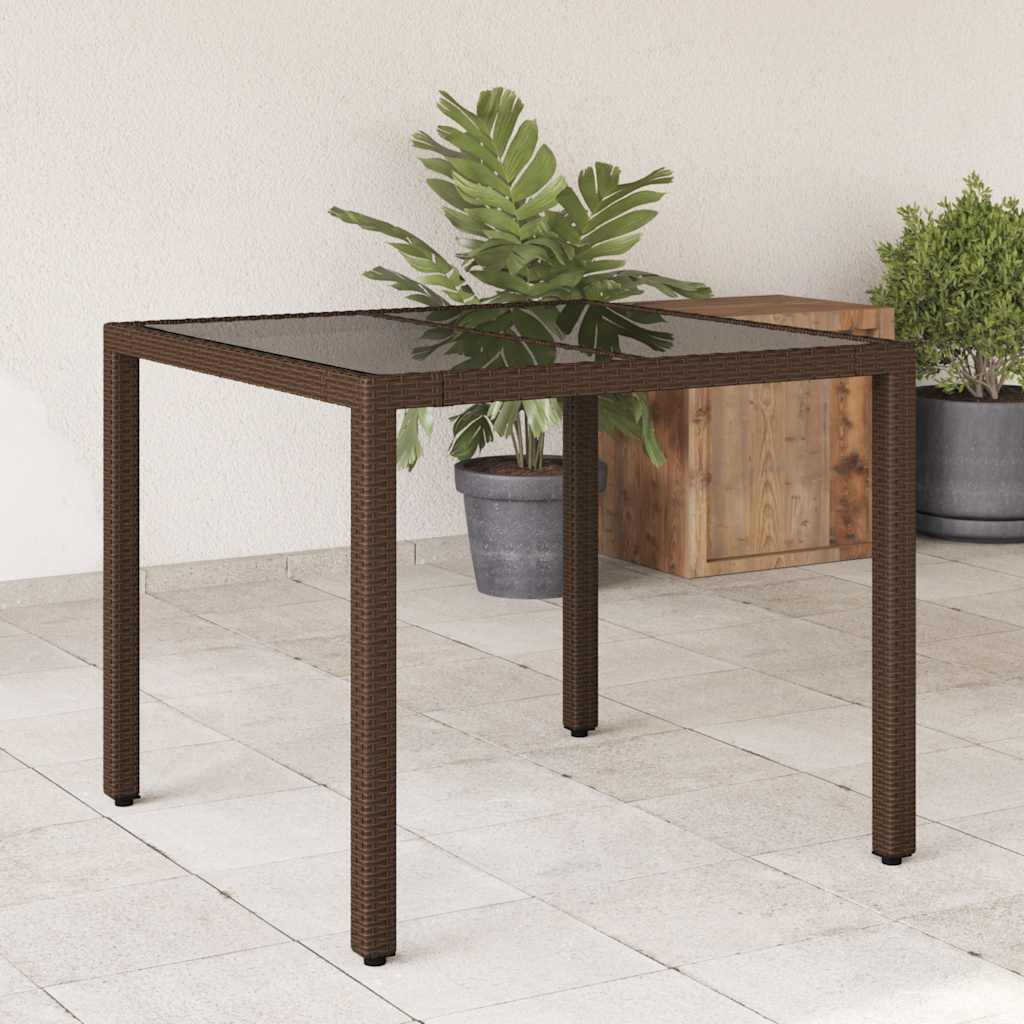 vidaXL Table de jardin avec plateau en verre marron 90x90x75 cm résine tressée