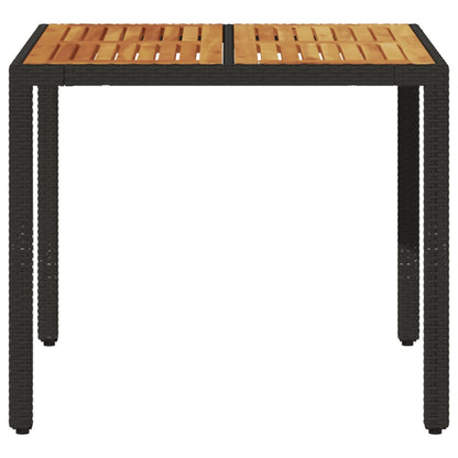 vidaXL Gartentisch mit Holzplatte Schwarz 90x90x75 cm Poly Rattan
