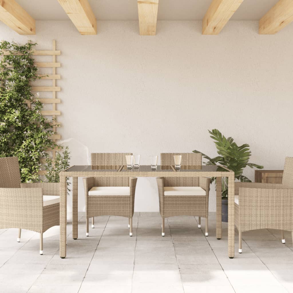 vidaXL Table de jardin avec plateau en verre Beige 150x90x75 cm Résine tressée
