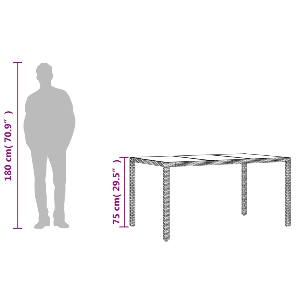 vidaXL Table de jardin avec plateau en verre Beige 150x90x75 cm Résine tressée