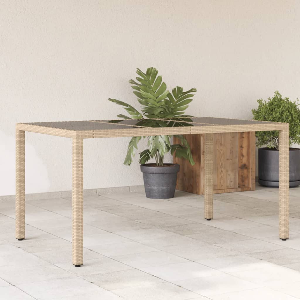 vidaXL Table de jardin avec plateau en verre Beige 150x90x75 cm Résine tressée