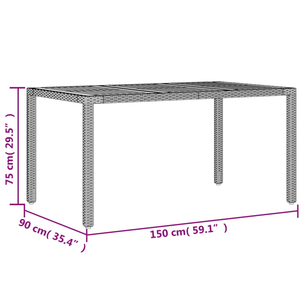 vidaXL Table de jardin avec plateau en bois d'acacia Résine tressée Noir