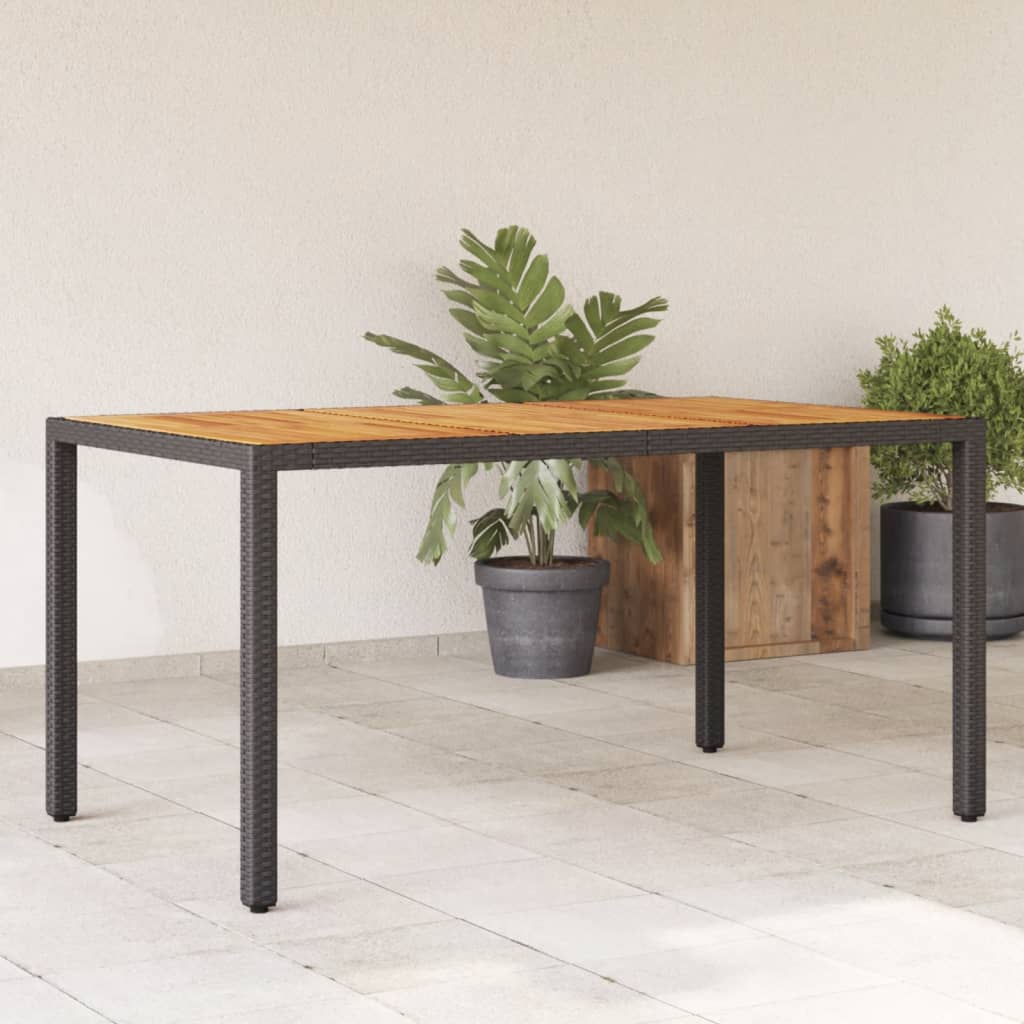 vidaXL Table de jardin avec plateau en bois d'acacia Résine tressée Noir