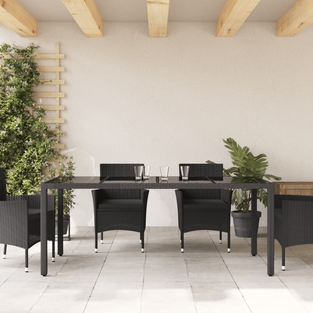 vidaXL Table de jardin avec plateau en verre Noir 190x90x75 cm Résine tressée