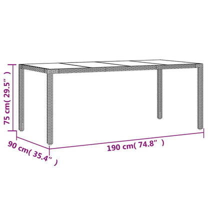 vidaXL Table de jardin avec plateau en verre Noir 190x90x75 cm Résine tressée
