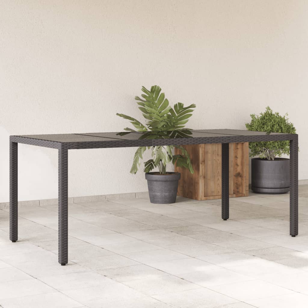 vidaXL Table de jardin avec plateau en verre Noir 190x90x75 cm Résine tressée