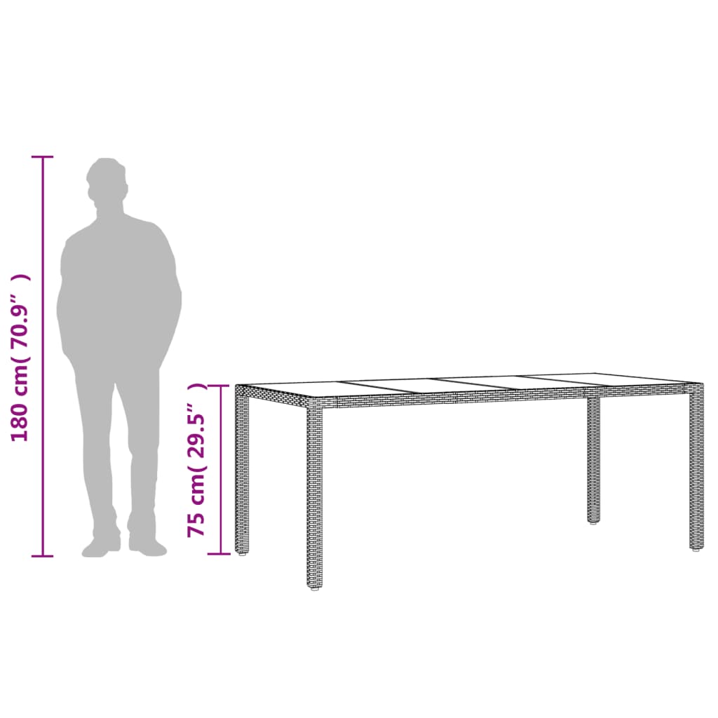 vidaXL Table de jardin avec plateau en verre Gris 190x90x75 cm Résine tressée
