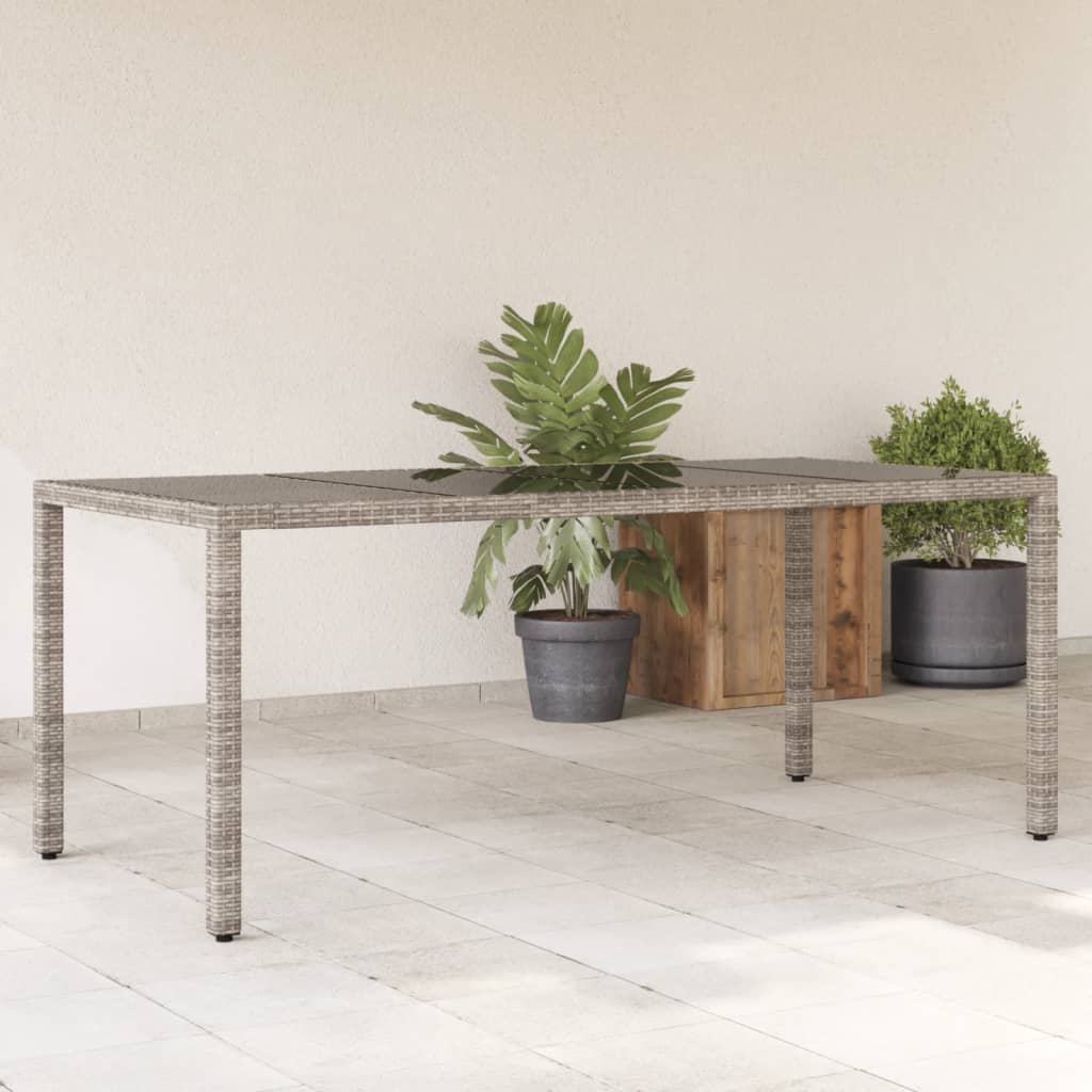 vidaXL Table de jardin avec plateau en verre Gris 190x90x75 cm Résine tressée