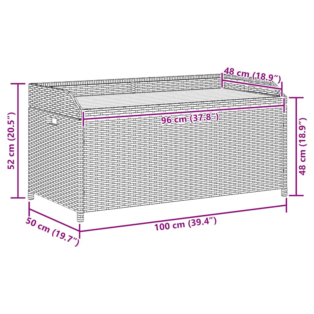 vidaXL Bank mit Stauraum Grau 100x50x52 cm Poly Rattan Akazienholz