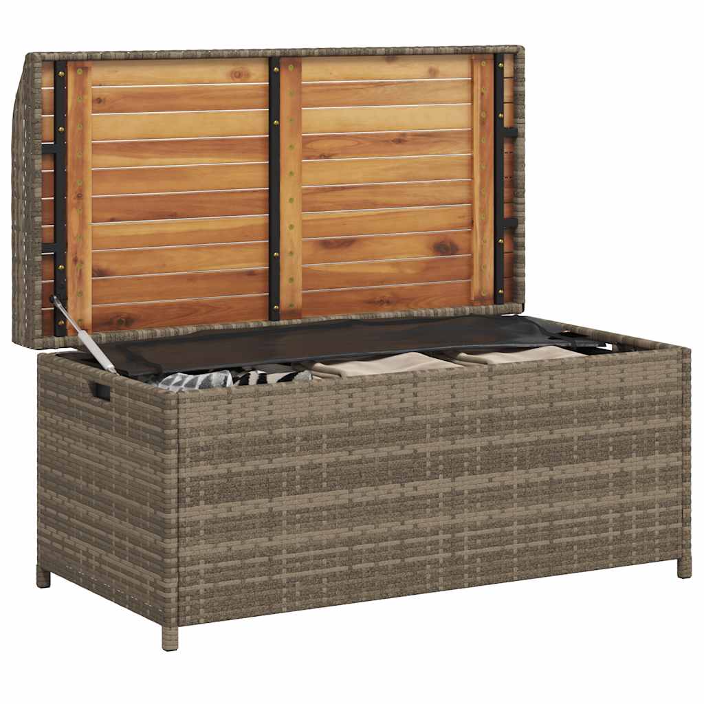 vidaXL Bank mit Stauraum Grau 100x50x52 cm Poly Rattan Akazienholz