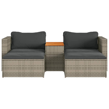 vidaXL 5-tlg. Garten-Sofagarnitur mit Kissen Grau Poly Rattan Akazie