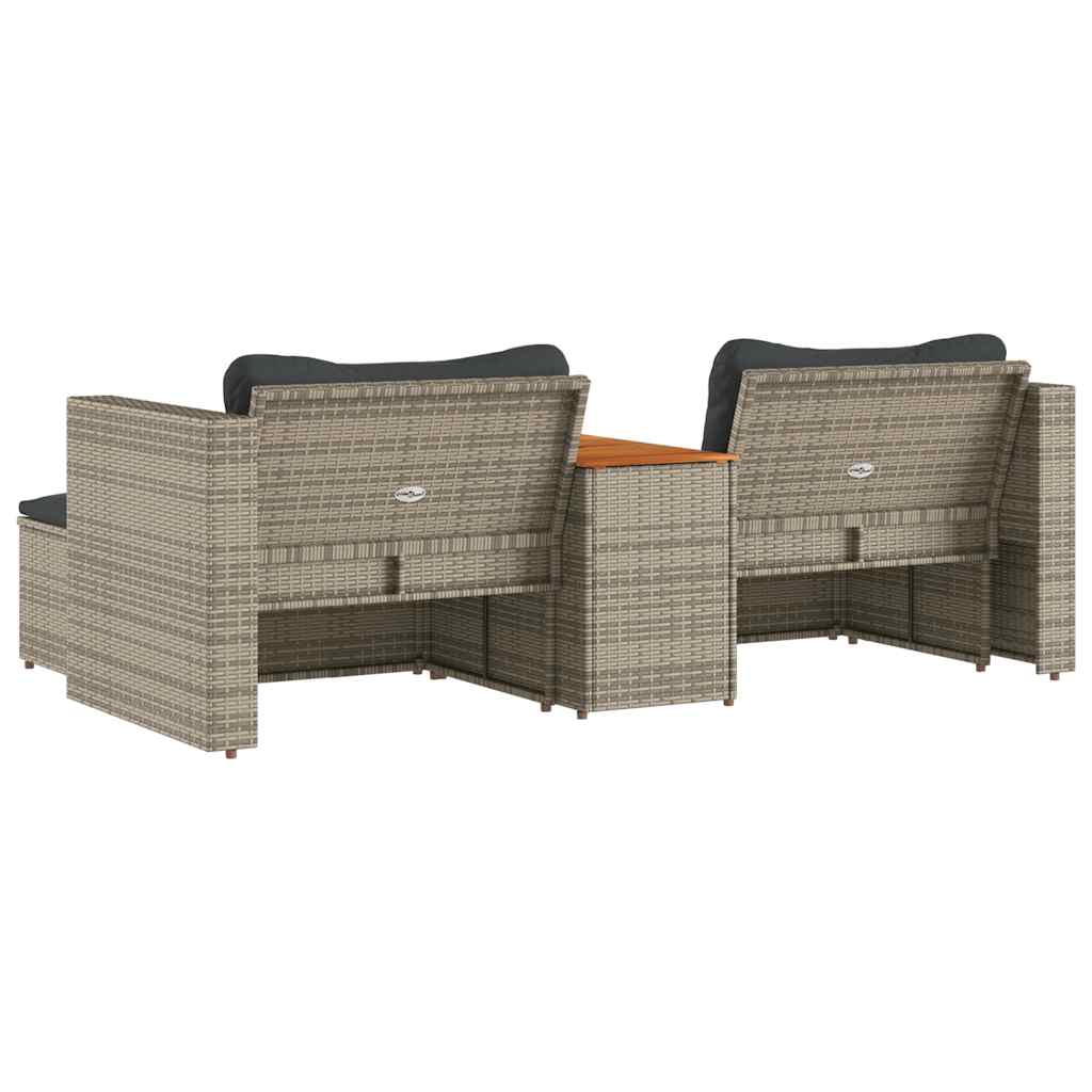 vidaXL 5-tlg. Garten-Sofagarnitur mit Kissen Grau Poly Rattan Akazie