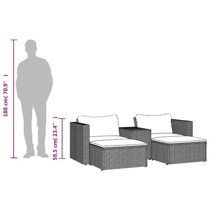 vidaXL 5-tlg. Garten-Sofagarnitur mit Kissen Grau Poly Rattan Akazie