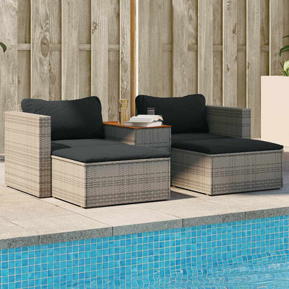 vidaXL 5-tlg. Garten-Sofagarnitur mit Kissen Grau Poly Rattan Akazie