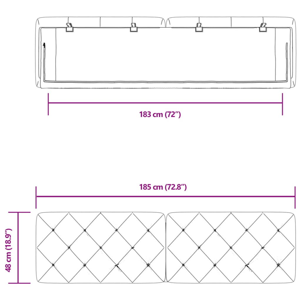 vidaXL Kopfteil-Kissen Schwarz 180 cm Samt