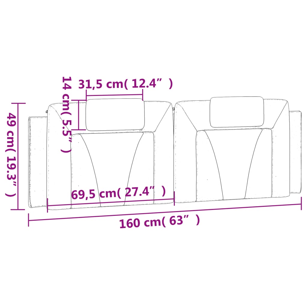 vidaXL Kopfteil-Kissen "Viana" Grau 160 cm Kunstleder