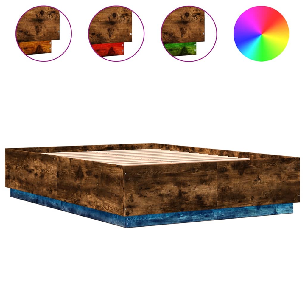 vidaXL Bettgestell mit LED Räuchereiche 160x200 cm Holzwerkstoff