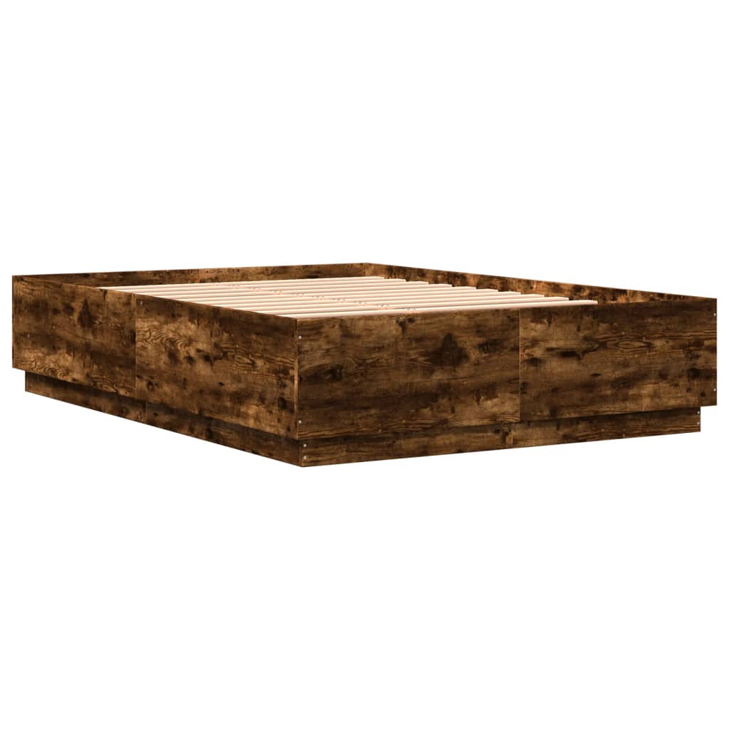 vidaXL Bettgestell mit LED Räuchereiche 160x200 cm Holzwerkstoff