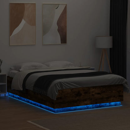 vidaXL Bettgestell mit LED Räuchereiche 160x200 cm Holzwerkstoff