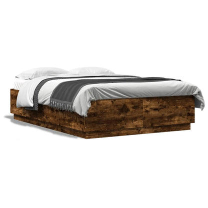 vidaXL Bettgestell mit LED Räuchereiche 160x200 cm Holzwerkstoff