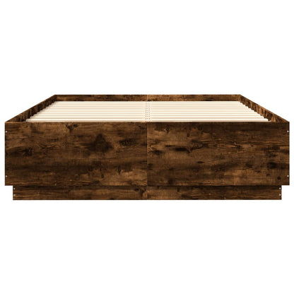 vidaXL Bettgestell mit LED Räuchereiche 160x200 cm Holzwerkstoff