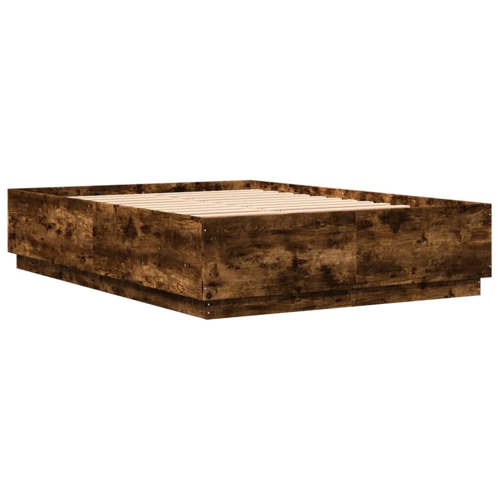 vidaXL Bettgestell mit LED Räuchereiche 160x200 cm Holzwerkstoff