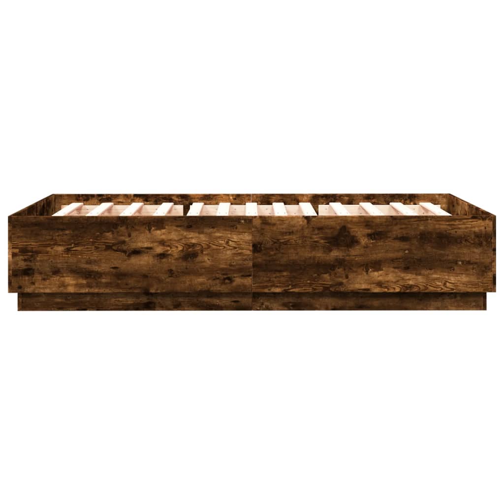 vidaXL Bettgestell mit LED Räuchereiche 160x200 cm Holzwerkstoff