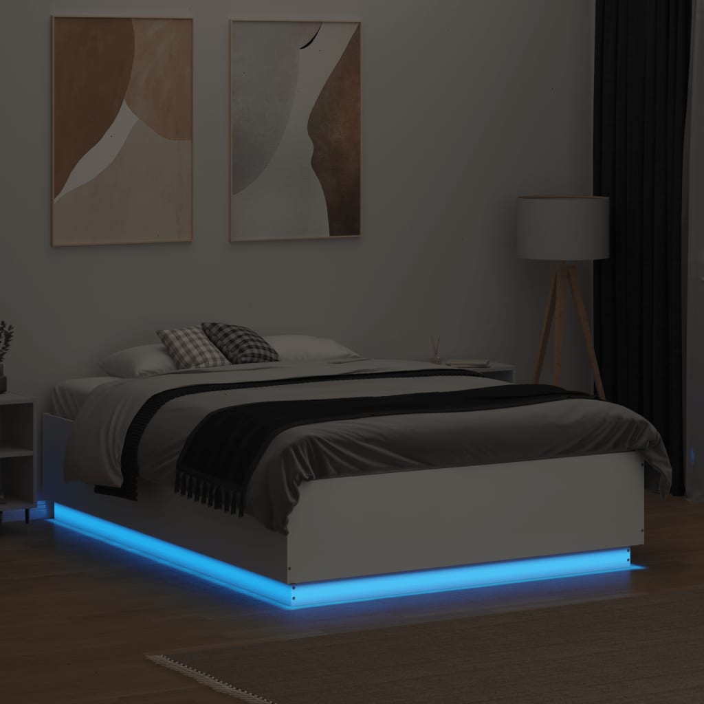 vidaXL Bettgestell mit LED Weiß 140x190 cm Holzwerkstoff