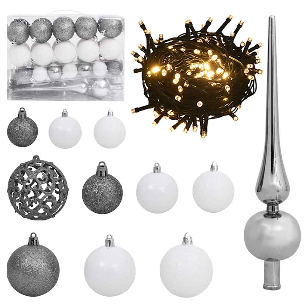 vidaXL Sapin de Noël artificiel avec neige et boules, 150 LED, 120 cm