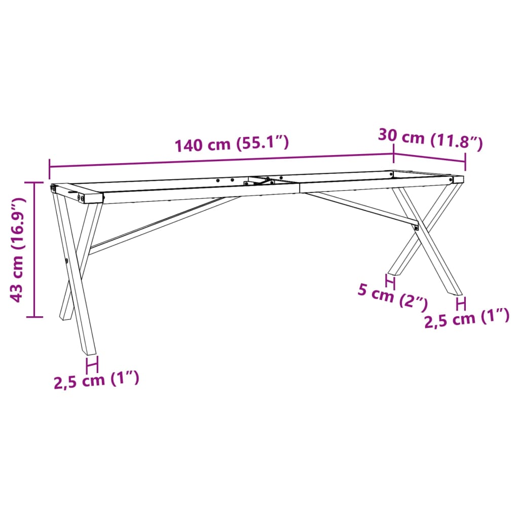 vidaXL Couchtisch-Gestell in X-Form 140x30x43 cm Stahl