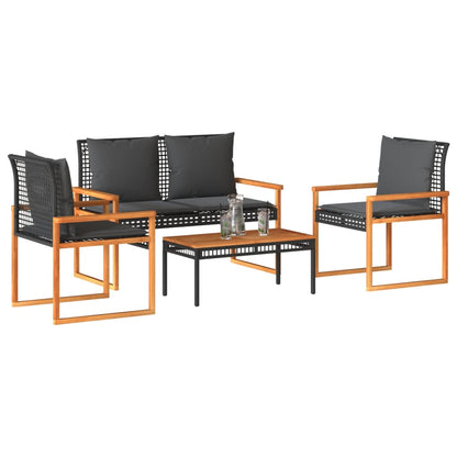 vidaXL Salon de jardin 4 pcs avec coussins Noir Résine tressée