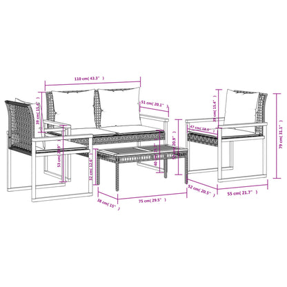 vidaXL 4-tlg. Garten-Lounge-Set mit Kissen Beige Poly Rattan