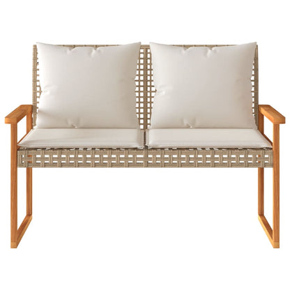 vidaXL Gartenbank mit Kissen Beige Poly Rattan Akazienholz