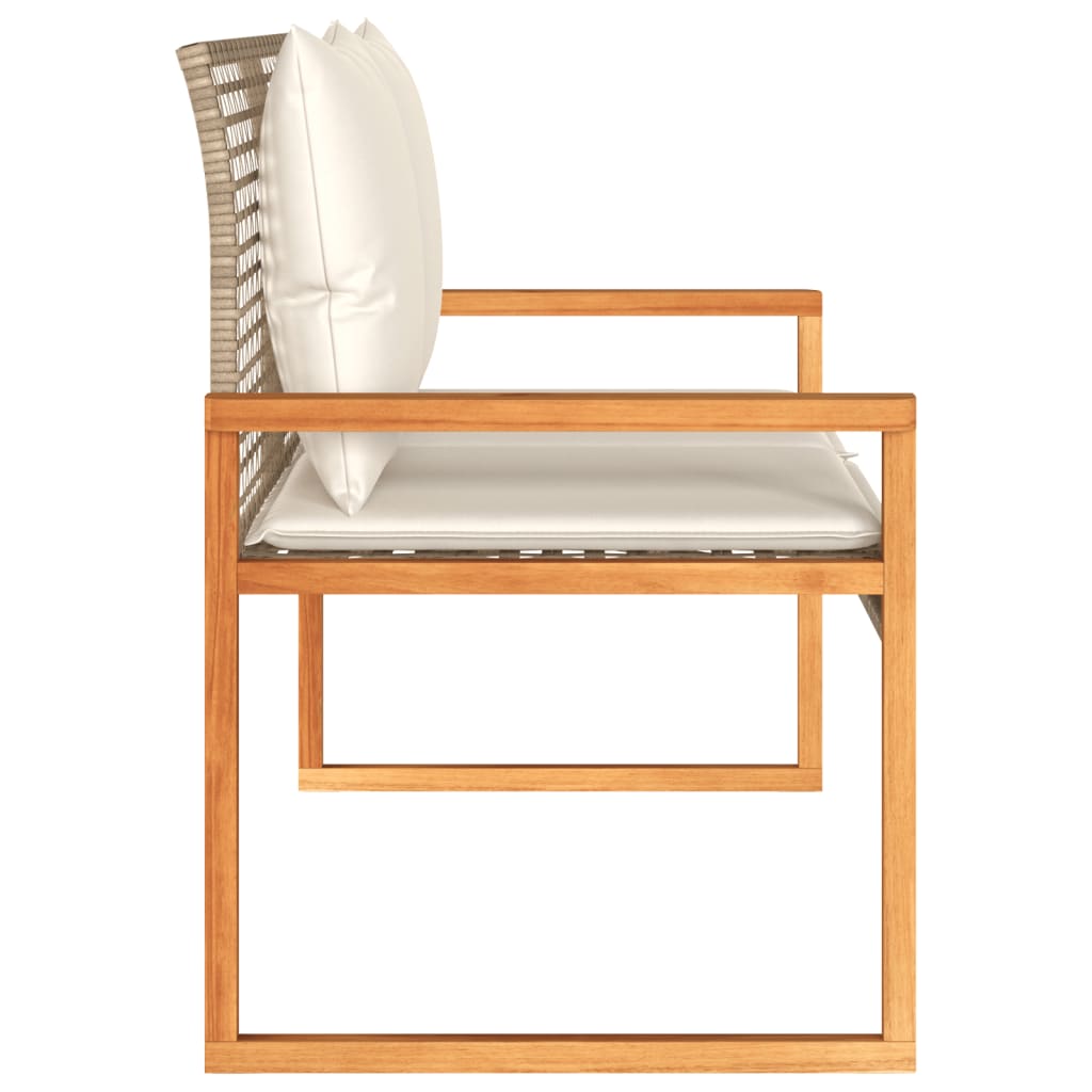 vidaXL Gartenbank mit Kissen Beige Poly Rattan Akazienholz