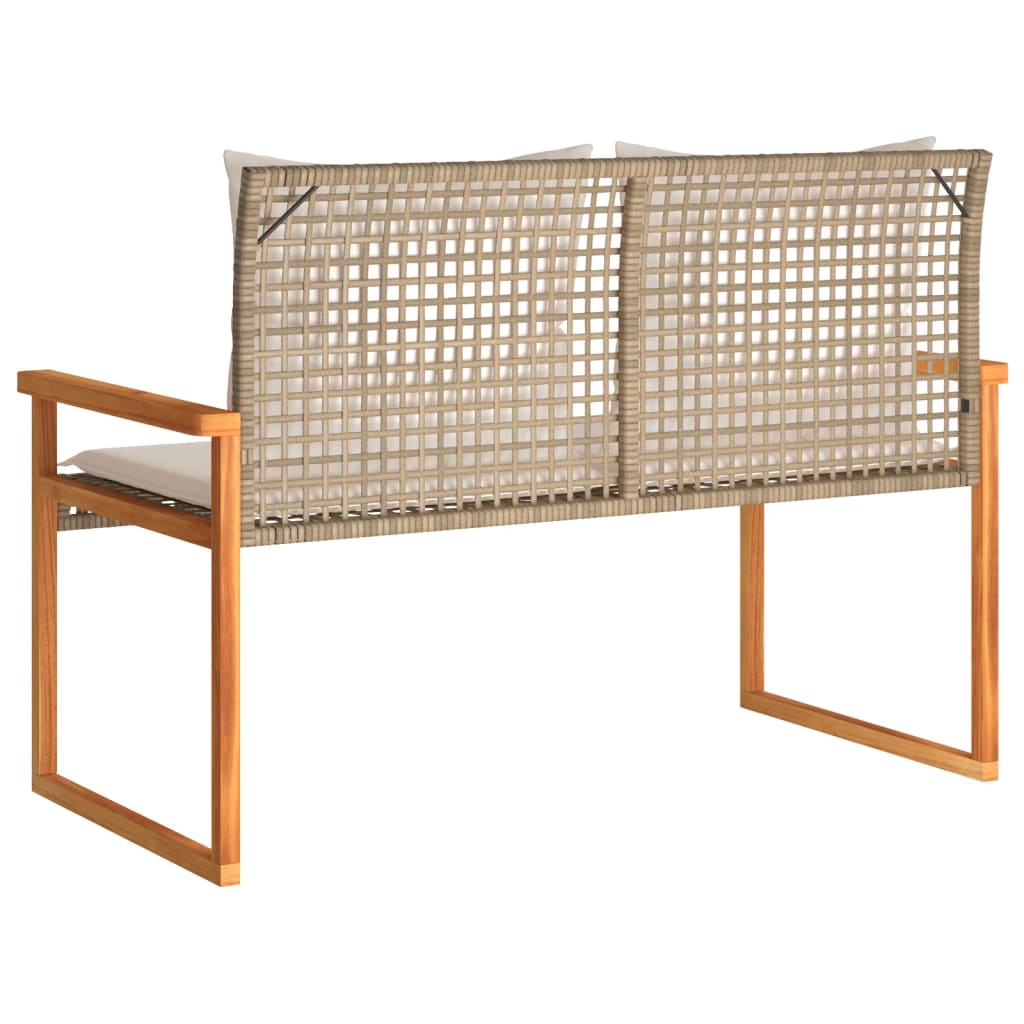 vidaXL Gartenbank mit Kissen Beige Poly Rattan Akazienholz