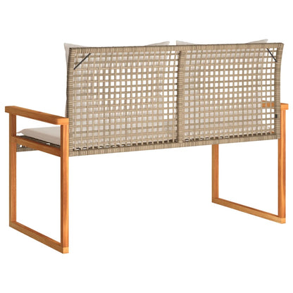 vidaXL Gartenbank mit Kissen Beige Poly Rattan Akazienholz